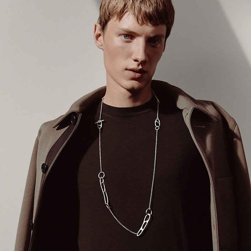 Chaine d'ancre Punk long necklace - Silver | Hermès USA